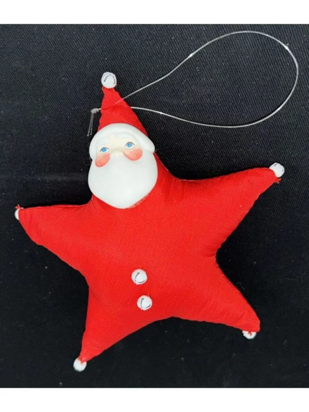 Dept 56 Stuffed Santa Star Ornament Ceramic Face White Bells 5.5